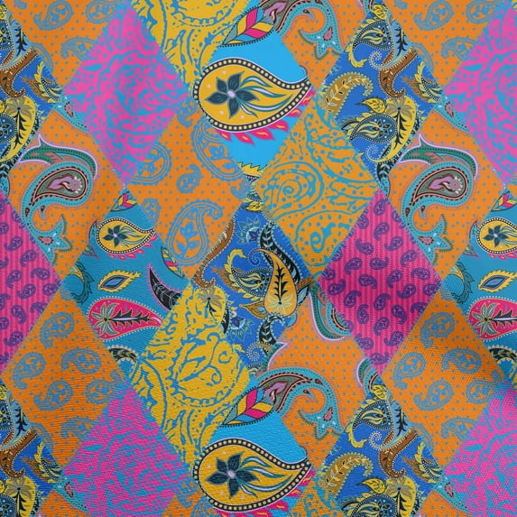 oneOone Cotton Jersey Medium Blue Fabric Asian Paisley Dress Material Fabric Print Fabric By The Yard 58 Inch Wide