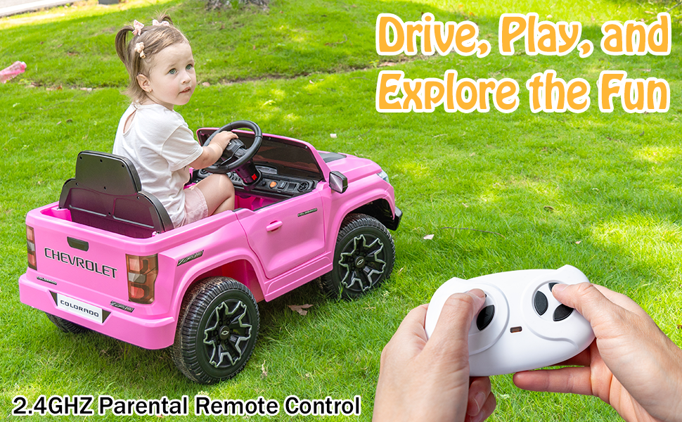 UBesGoo 12V Licensed Chevrolet Colorado Kids Ride on Car, Battery Powered Ride on Toys Truck with Remote Control, Pink