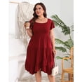 thumbnail image 4 of Vestido largo AZACHID para mujer, talla grande, cuello cuadrado, rojo vino, 4 of 7