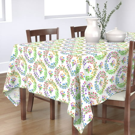 

Cotton Sateen Tablecloth 90 Square - Floral Colorful Spring Bloom Easter Daisy Decorative Flower Crowns Rainbow White Retro Daisies Print Custom Table Linens by Spoonflower