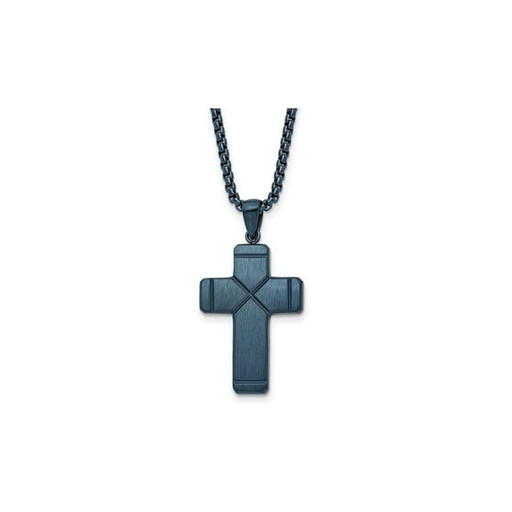 Mens Stainless Steel Polished Blue Cross Pendant Necklace with Chain for Men