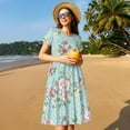 thumbnail image 4 of Goofa Vintage Floral Pattern Women Summer Short Sleeve Midi Dress with Pockets Casual Aline Flowy Tshirt Dress Vocation Beach Sundress, 4 of 6