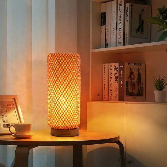 LittleGlovo Japanese Farmhouse Hand-wove Bamboo Floor Lamp Living Room Decorative Lampshade