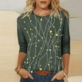 thumbnail image 2 of JTZGDY 3/4 Length Sleeve Womens T Shirts Cute Floral Printed Round Neck Tunic Blouse Loose Oversized Dressy Casual Pullover Tops Fall Outfit Clothes 2025 Army Green L, 2 of 9