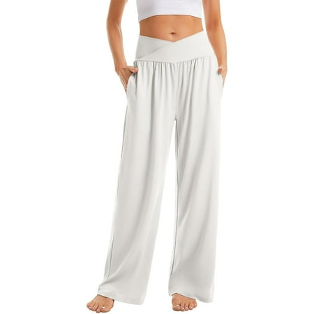 Up to 20% off! Hontri Plus Size Panties Women s Wide Leg Casual Loose Pants Yoga Sweatpants Comfy High Waisted Pajama Flowy Pants with Pockets