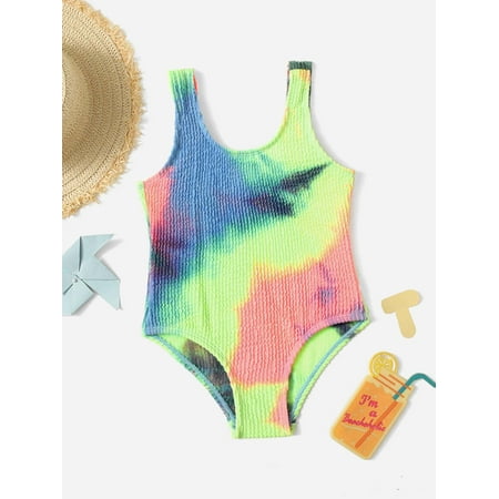 

Toddler Girls Tie Dye Print Textured One Piece Swimsuit Swimwear S221904X Multicolor 4Y(41IN)