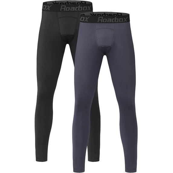 Roadbox 2 Pack Boys Compression Pants Base Layer Underwear Youth Quick Dry Spandex Tights Leggings for Running Football
