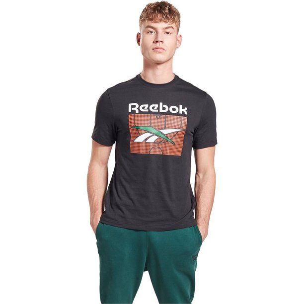 Reebok - Camiseta gráfica para hombre, diseño de béisbol, talla mediana, color negro