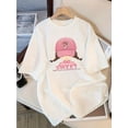 thumbnail image 1 of Girls Short-Sleeve T-Shirts Summer 2025 Trendy White Loose-Fit Short Sleeve T-Shirt for Girls - Cute "Sweet" Graphic with Heart & Baseball Cap Design, Soft Cotton Blend, Machine Washable, Round Neck,, 1 of 6