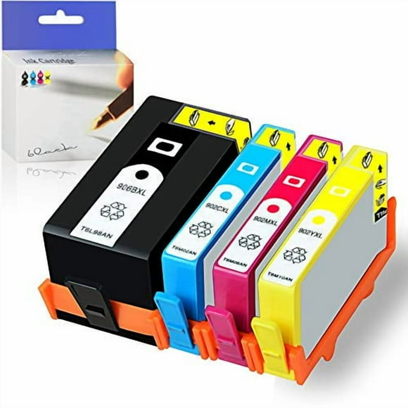 KCMYTONER Remanufactured High Yield Ink Cartridge 902XL 906XL 906 XL Combo Pack Compatible for HP OfficeJet Pro 6960 6968 6970 6974 6975 6978 All-in-One Printer (1 Black,1 Yellow,1 Cyan,1 Magenta)