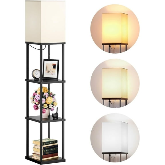 YYYANTON Floor Lamps with Shelves, 4-Tier Modern Shelf Floor Lamp with 3CCT LED Bulb, Display Floor Lamp for Living Room, Bedroom and Office - Black