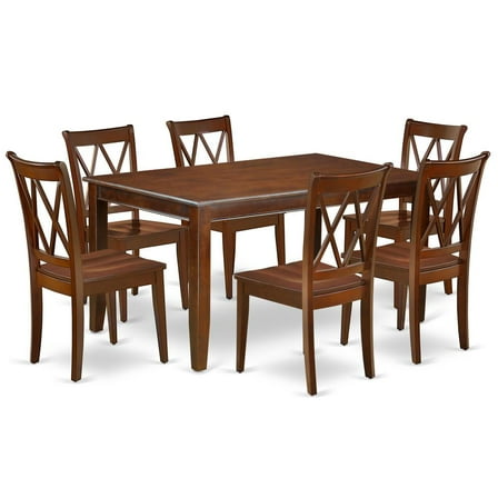 East West Furniture Dudley 7-piece Wood Dining Set w/ X-Back Chairs in Mahogany