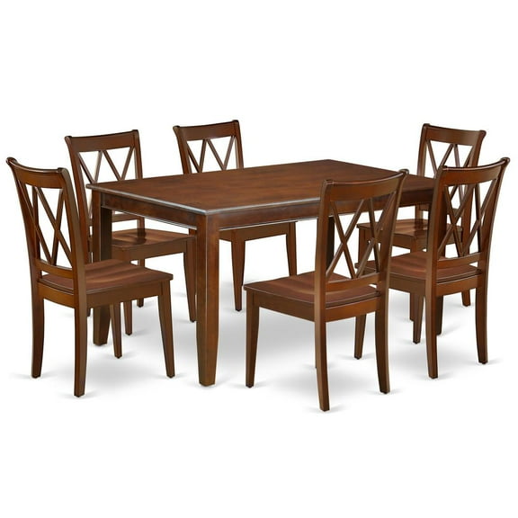 East West Furniture Dudley 7-piece Wood Dining Set w/ X-Back Chairs in Mahogany