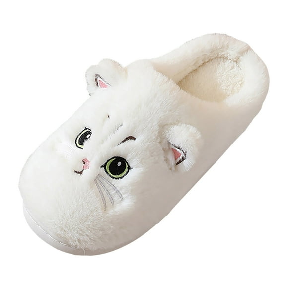 Leozcaa Pantoufles Douillettes pour Femmes, Pantoufles de Maison en Peluche Chat, Chaussures en Mousse à Mémoire, Intérieur Extérieur, Pantoufles Chaudes d'Hiver