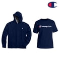 thumbnail image 2 of Champion Men's Big & Tall Pullover Fleece Hoodie (3XLT) with Men’s Big & Tall Short Sleeve Script Tee Shirt (3XLT) Bundle Set (Navy), 2 of 6