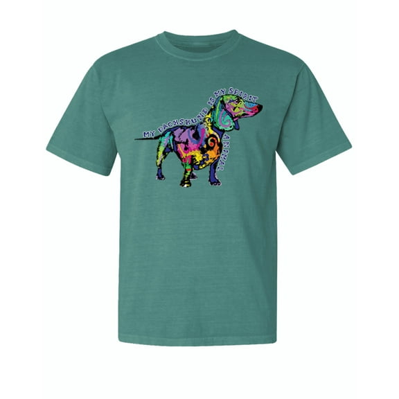 Wild Bobby,Colorful Dachshund Is My Spirit Dog Lover Garment-Dyed Washed Look Short Sleeve Tees, Emerald, Medium