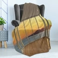 thumbnail image 4 of Landscape Soft Flannel Fleece Throw Blanket, Modern Design Empty House with Mountain Ocean Scenery, Cozy Plush for Indoor and Outdoor Use, 50" x 60", Pale Brown Marigold, by Ambesonne, 4 of 5