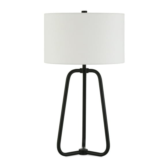 Evelyn&Zoe 25" Mid-Century Modern Metal Table Lamp with White Drum Linen Shade