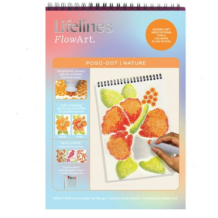 Lifelines FlowArt Pogo-Dot Activity Pad, Guided Dot Art Meditations with 5 Pogo Markers, Nature Scenes, 20 Pages