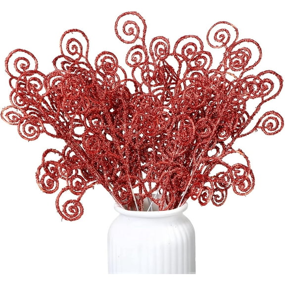 12 Pcs Glitter Tree Picks and Sprays Twigs Artificial Curly Stem Picks Ornaments 12 Inch Branches Sticks for Wreath Vase Fillers Gift Decoration
