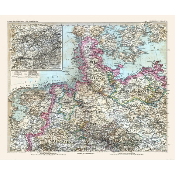 Historic Map - Germany Northwest - Stieler 1885 - 27.73 x 23 - Vintage Wall Art