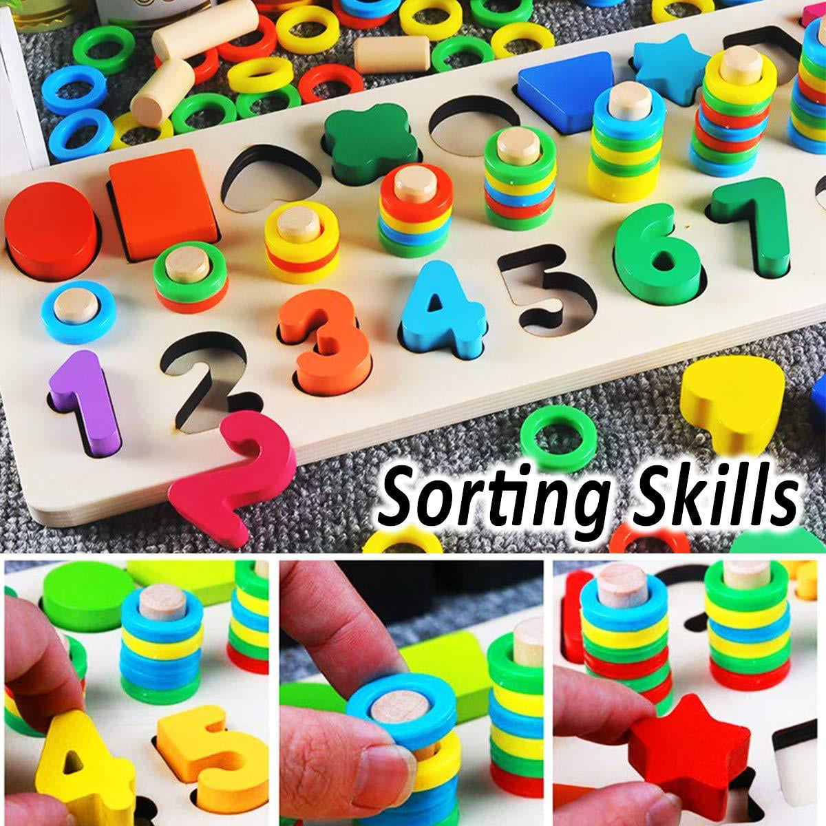 Shape Sorter Counting Game for Age 3 4 5 Year olds Kids CozyBomB Wooden Number Puzzle Sorting Montessori Toys for Toddlers Preschool Education Math Stacking Block Learning Wood Chunky Jigsaw