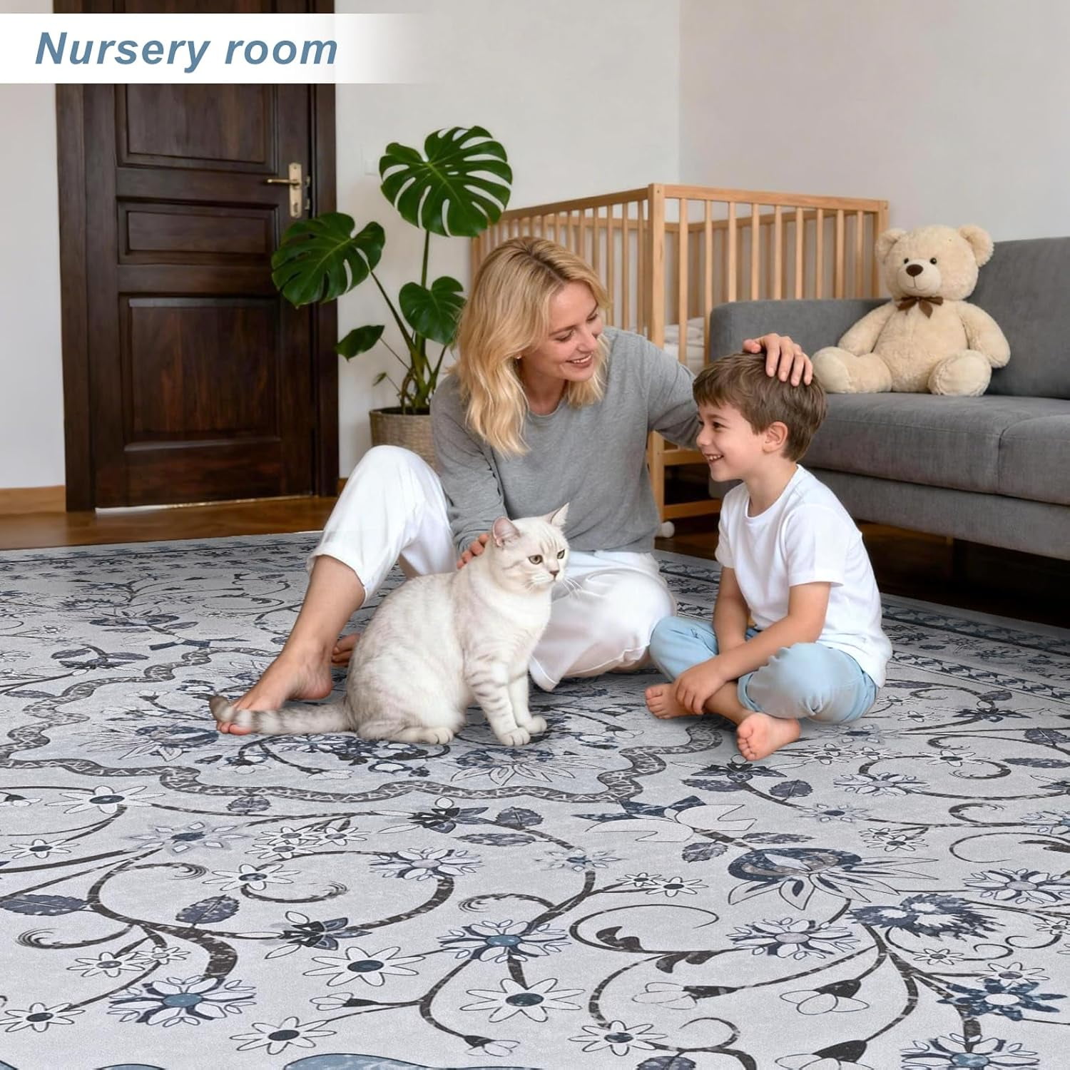 Bleum Cade 8'x10' Area Rugs for Living Room, Washable Rugs Vintage Rugs for Bedroom Dinning Room,Boho Floral Rug Ultra Soft Non Slip Durable Large Carpet Home Decor, Blue