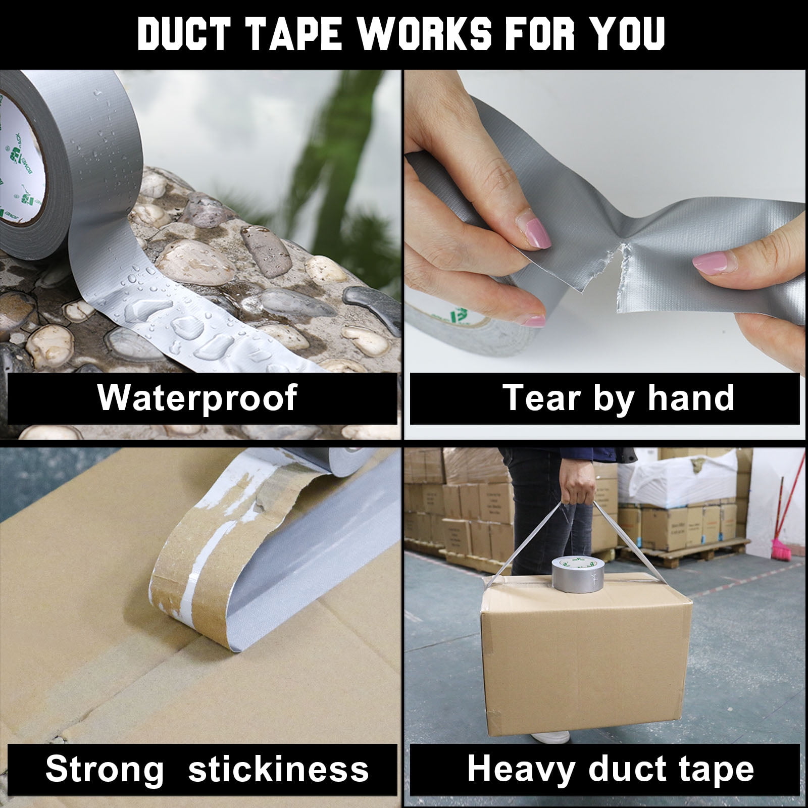 BOMEI PACK Silver Duct Tape,1.89 in. x 35y,5 Pack,Tear by Hand