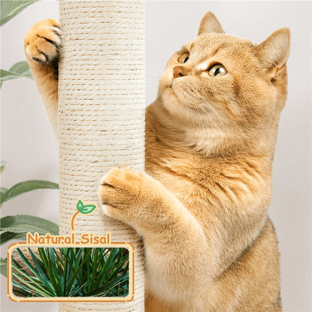 Renwick 36" Tall Rattan Cat Tree with Natural Sisal Scratching Post, Beige