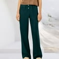 thumbnail image 2 of Inleife Woman Solid Color Pockets Elastic Waist High Waist Long Pants Green S, 2 of 6