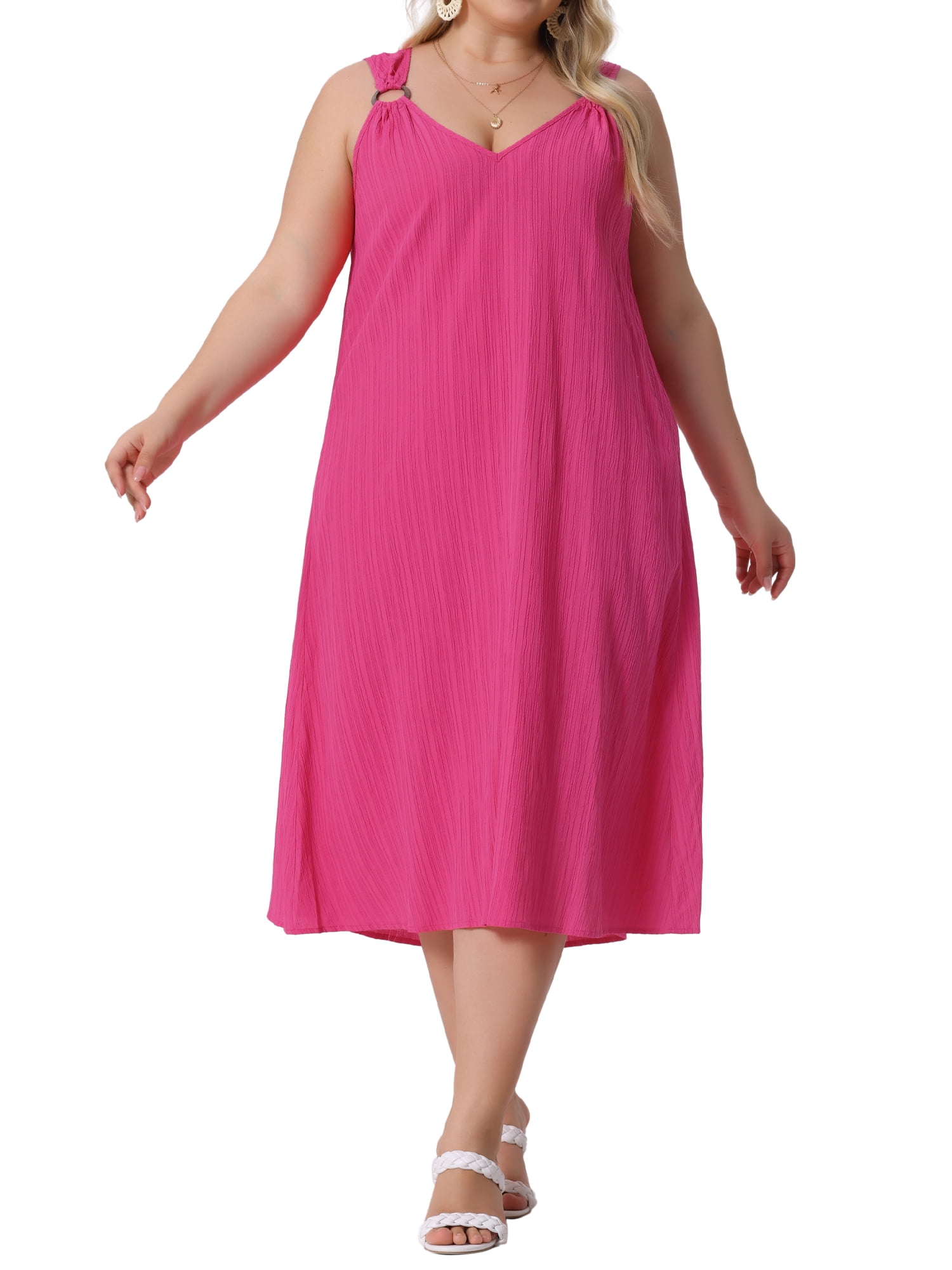 DARING DIVA Plus Size Summer V Neck Sleeveless Beach Dress 4X Hot Pink