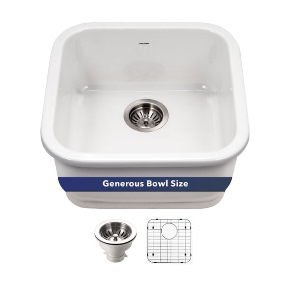 Houzer PTB-1919 WH-C 15 3/4"x15 3/4"x7" Fireclay Undermount 19-Inch Square Bar Sink Undermount