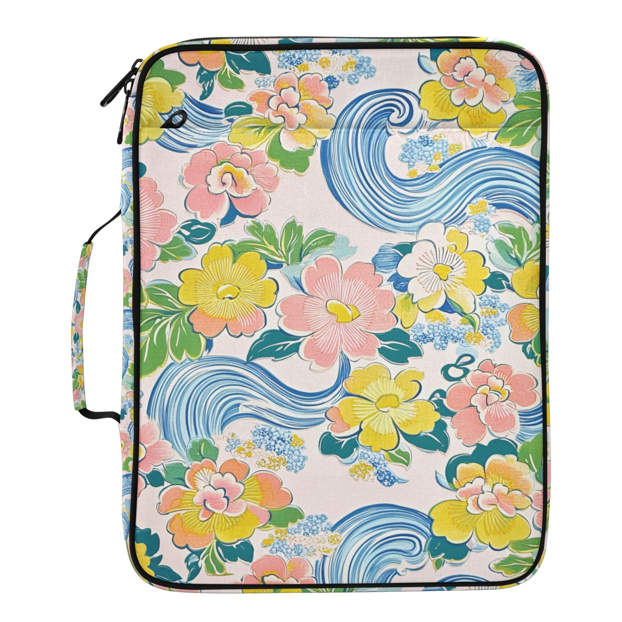 FORMRS Accordion File Folder A4 Size 7-Pocket Expanding Document Organizer Bag with 3 Ring Binder, Blue Floral Wave