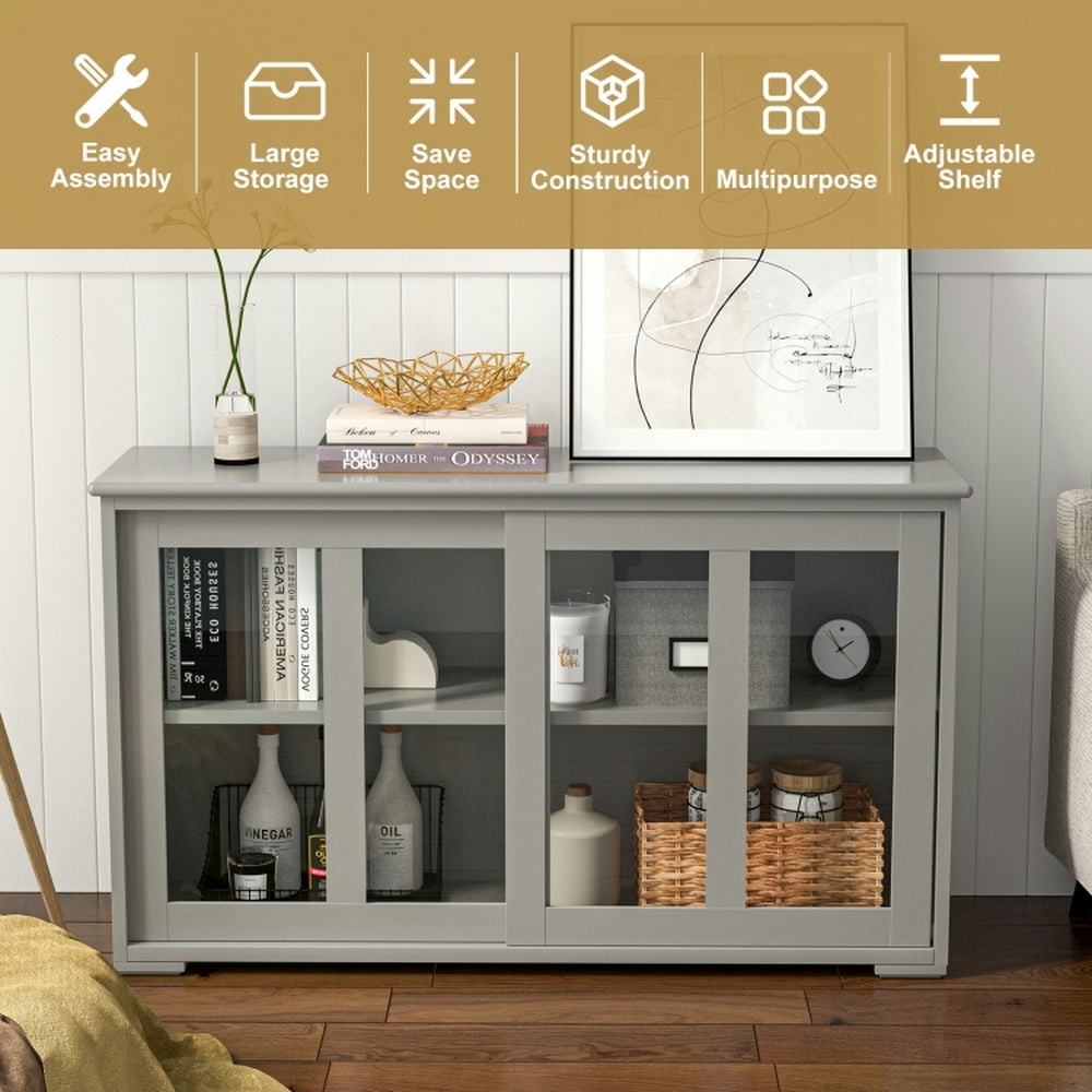 Finihen Kitchen Storage Cabinet, Buffet Sideboard, Sideboard Buffet Cupboard Storage Cabinet with Sliding Door, for Dining Room, Kitchen, Living Room, Gray Finihen Kitchen Storage Cabinet, Buffet Sideboard, Sideboard Buffet Cupboard Storage Cabinet with Sliding Door, for Dining Room, Kitchen, Living Room, Gray