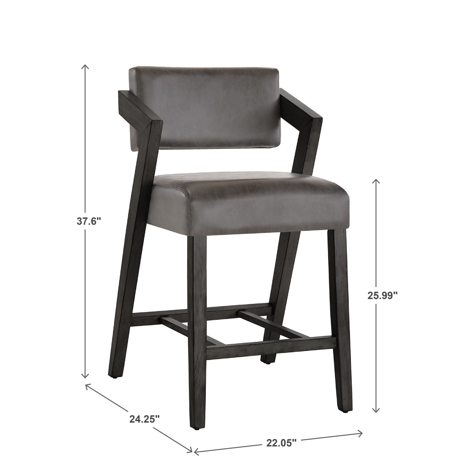 Weston Home Billings Wood Finish Counter Height Chair, Black Wash Finish Frame/Charcoal Vegan Leather