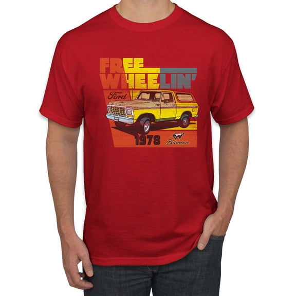 Ford Free Wheelin 1978 Bronco Classic Rasta 70s | Mens Cars and Trucks Graphic T-Shirt, Red, Small