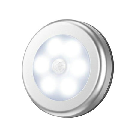 

Night Light Motion Sensor LED Light Human Induction Night Lamp for Home Hotel Round Silver Housing White Light