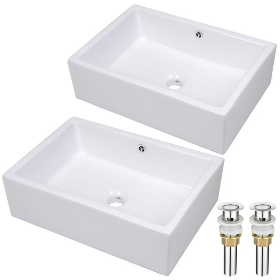 Aquaterior 2 Pack Rectangle Porcelain Above Counter Vessel Sink Basin Overflow