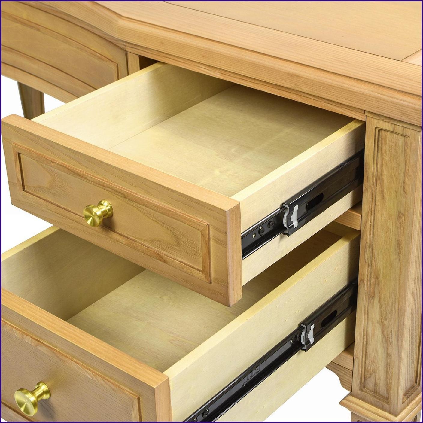 Desks, 5-Drawer Executive Desk with Gold Accents Natural Brown Wood | Brown | Solid Wood+MDF