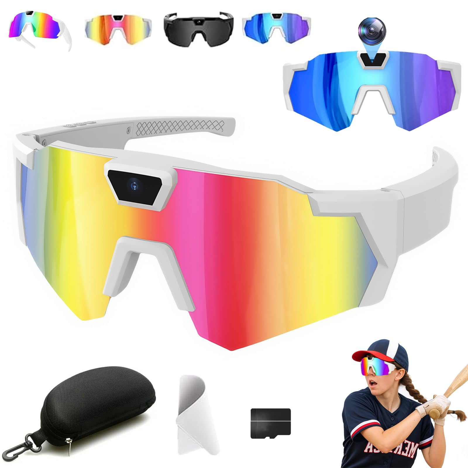 Baseball Glasses with Camera, Baseball Sunglasses with Camera, 4K Video Cameras Glasses, That Record Video And Audio, Smart Recording Sunglasses for Men and Women