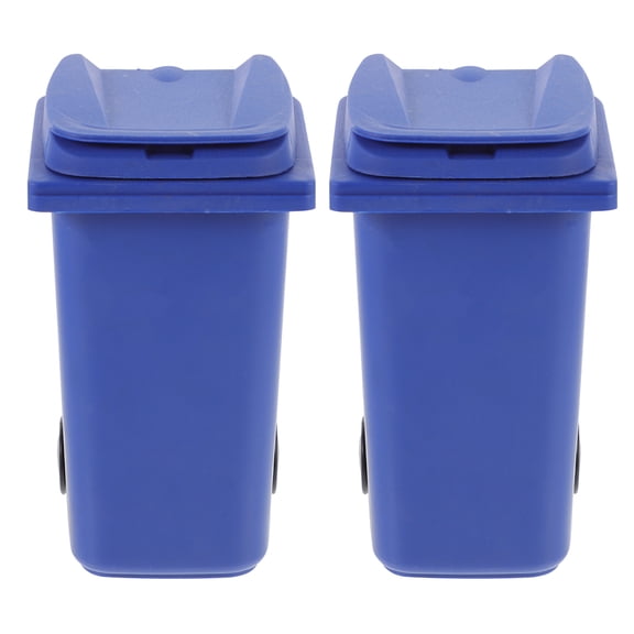 WEUVEB 2Pcs Blue Plastic Trash Can with Lid Desktop Waste Bucket for Home Use