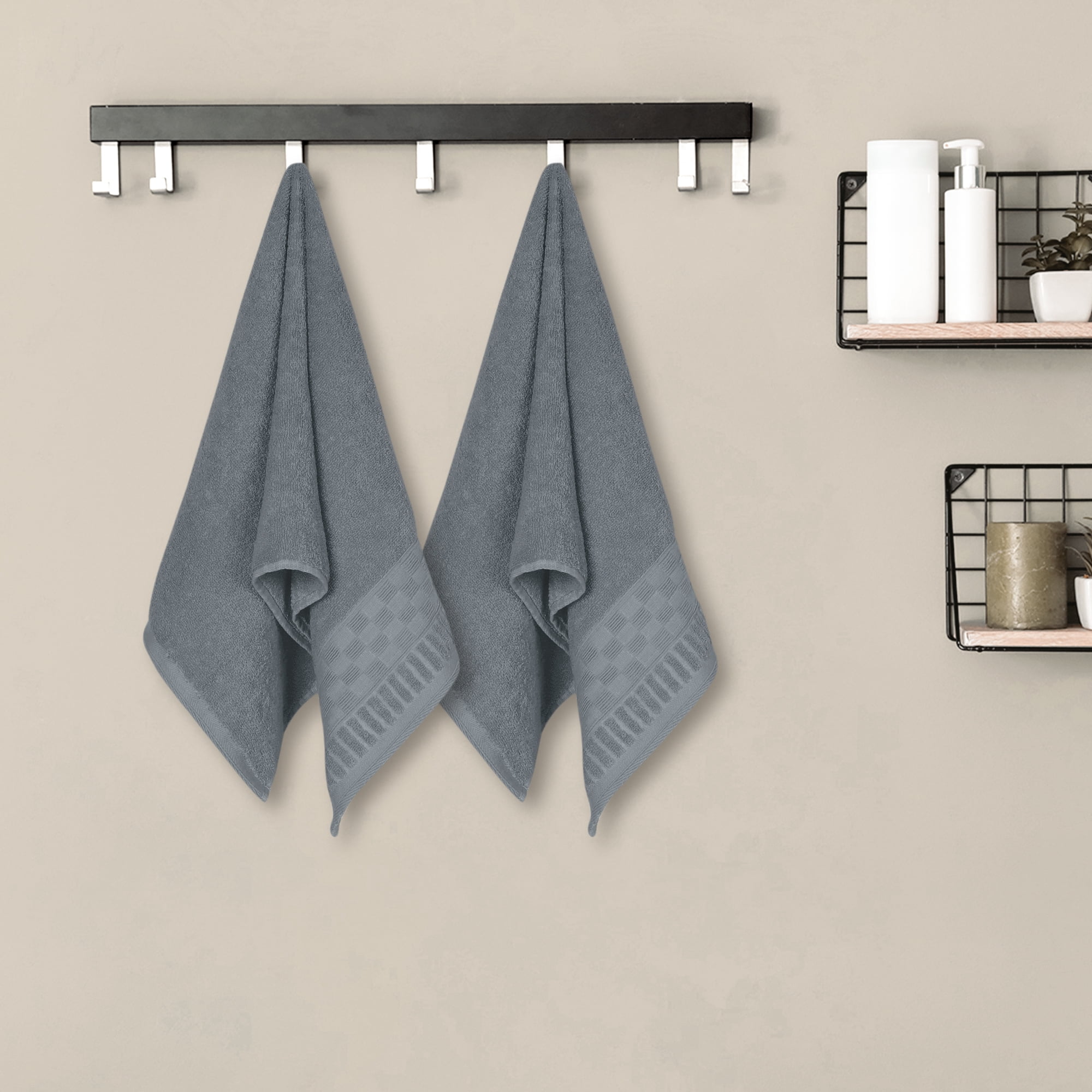 Unique Bargains 4 Pcs Solid Soft Hand Towel 14" x 30" Dark Grey/Beige