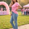 thumbnail image 4 of Pink Breast Cancer Awareness Shirts Women October Inspirational Pink T-Shirts Short Sleeve V-Neck Casual Tee Tops, 4 of 7