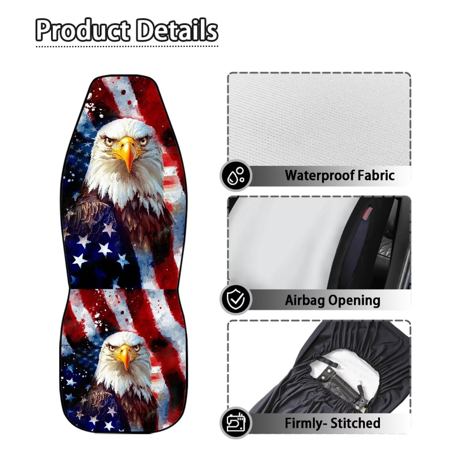 Binienty Eagle American Flag Car Seat Covers Front Seats Airbag Safe Side Airbag Compatible Car Seat Cover Protector Patriotic Auto Accessories for Cars SUV Truck Van