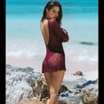 thumbnail image 4 of Vestido Mini de Punto con Mangas Largas y Espalda Descubierta para Mujer Vino Tinto S, 4 of 7