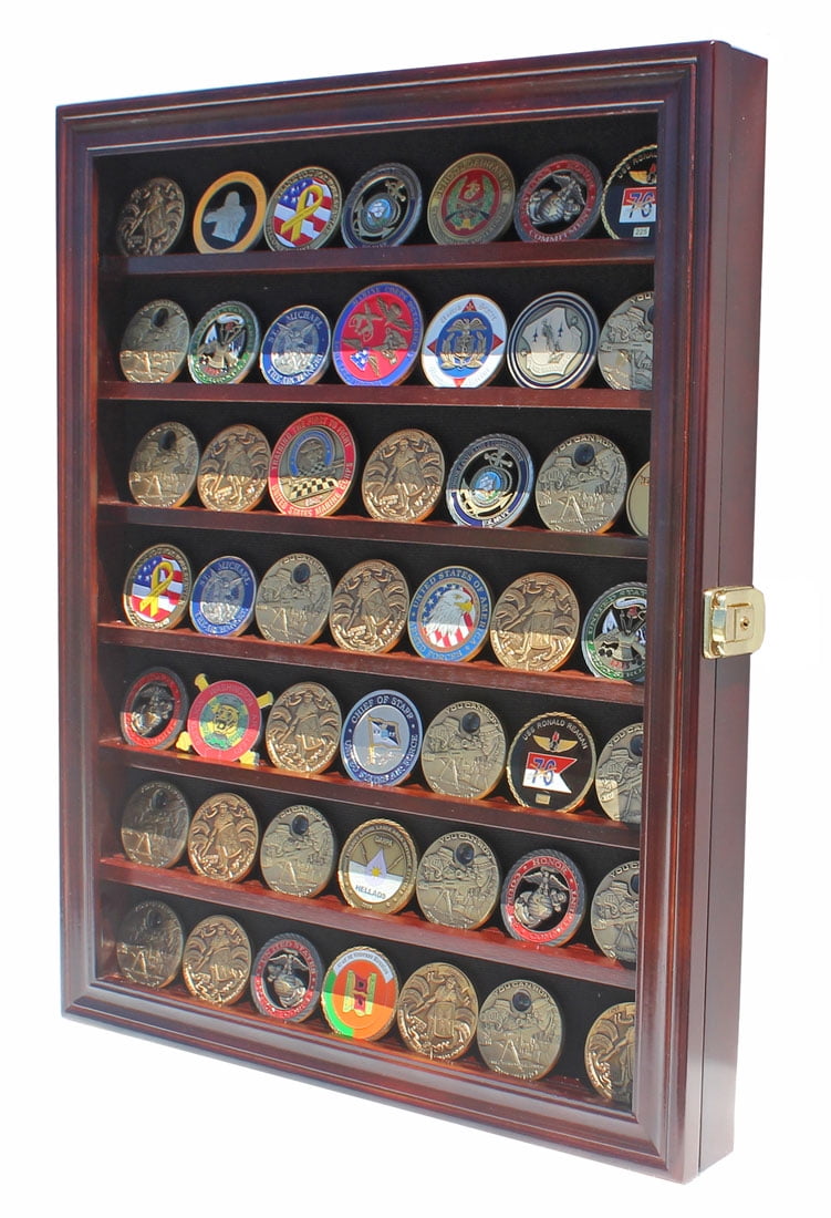 Military Challenge Coin Casino Poker Chip Display Case Shadow Box Wood