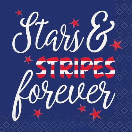 - Stars & Stripes Forever 4th of July Paper Beverage Napkins, 5 in, 16ct