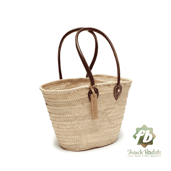 Straw Bag Natural Medium Basket Long Handles French Baskets