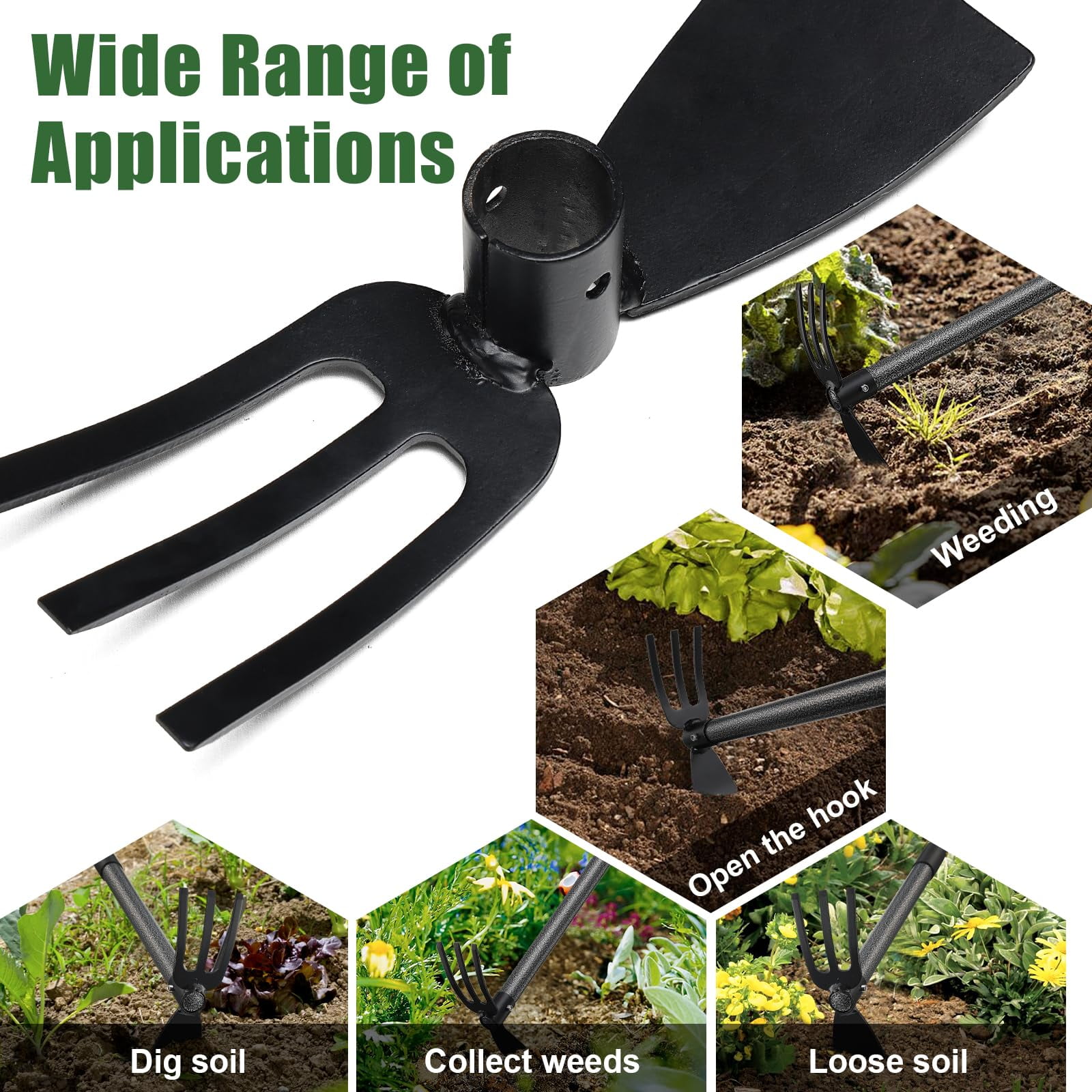 FENHRTVM Hoe Garden Tool, 48Inch Garden Hoe Adjustable Long Handle, 2 in 1 Garden Hoe for Weeding, Stainless Steel Weeder Tool for Yard Long Handle, Gardening Hoe for Planting, Lossening, Digging