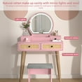 thumbnail image 3 of Brafab 31" Boho Natural Rattan Vanity Desk Set with 3 Modes Adjustable Lighted Mirror and Cushioned Stool, Modern Compact Design Makeup Table for Bedroom, Cute Dressing Table for Small Space, Mint, 3 of 7